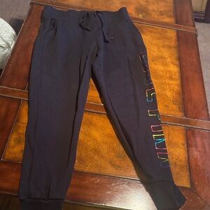 PINK VS Rainbow Logo Black Athletic Joggers
